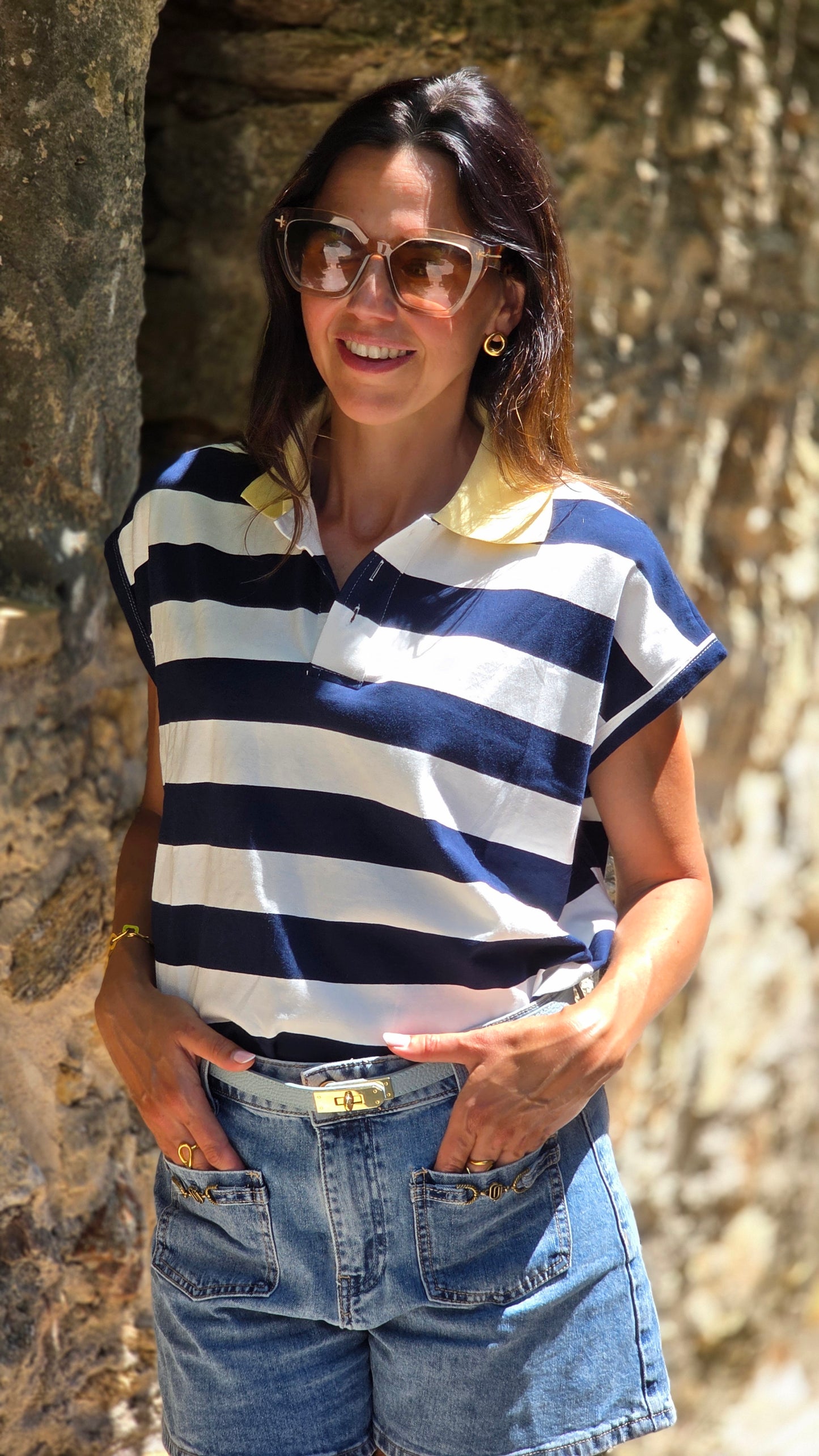 Poloshirt met gele kraag