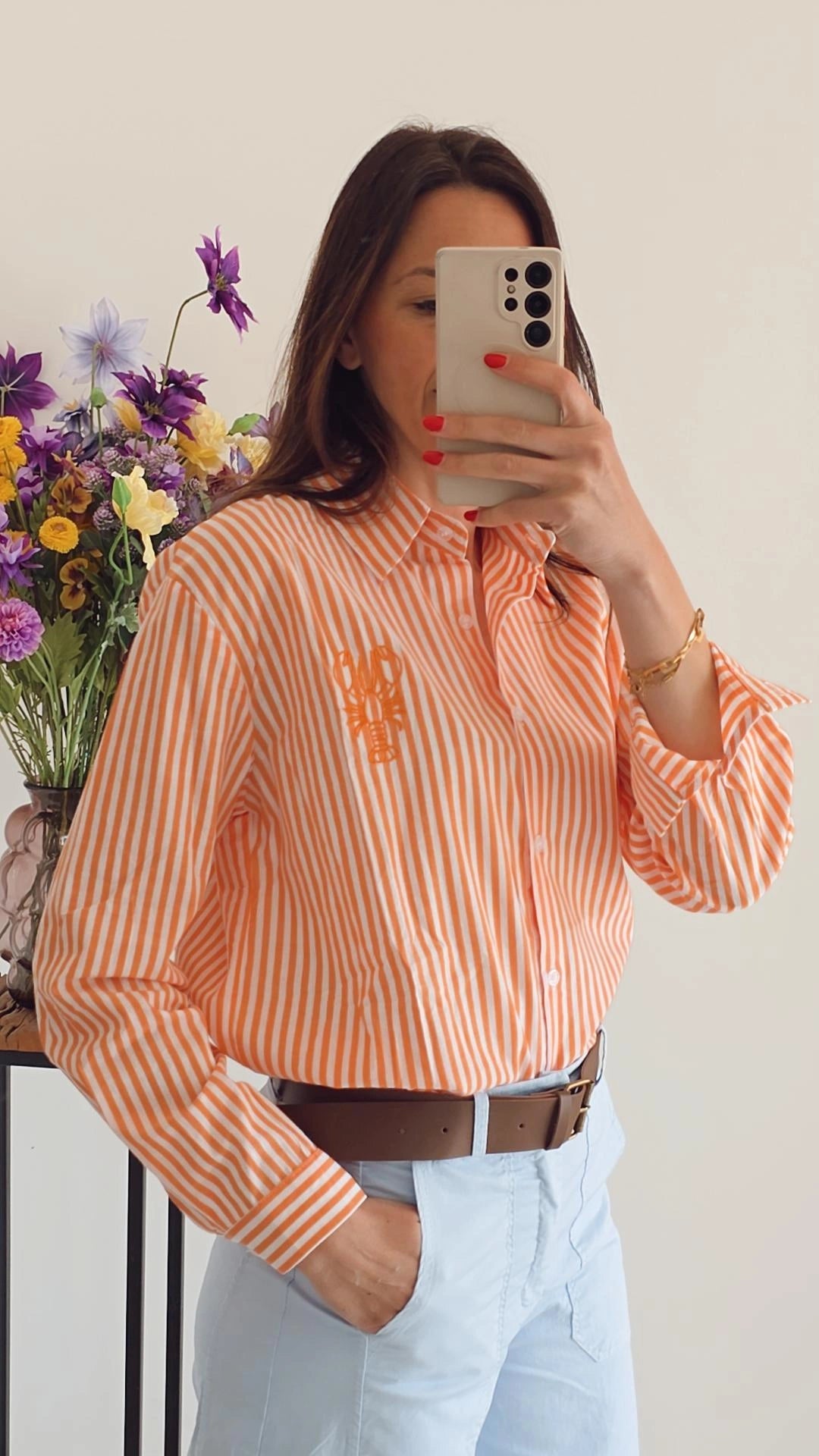 ELLIS Hemd ORANJE gestreept