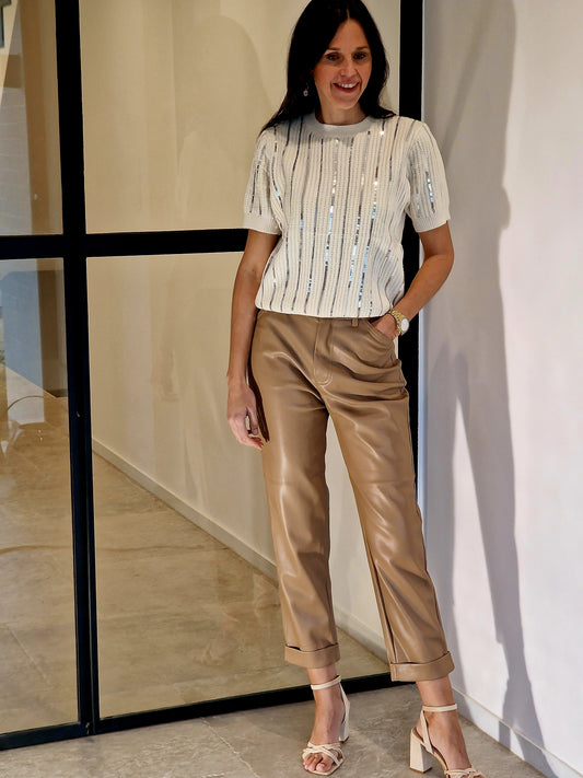Anna lederen broek beige