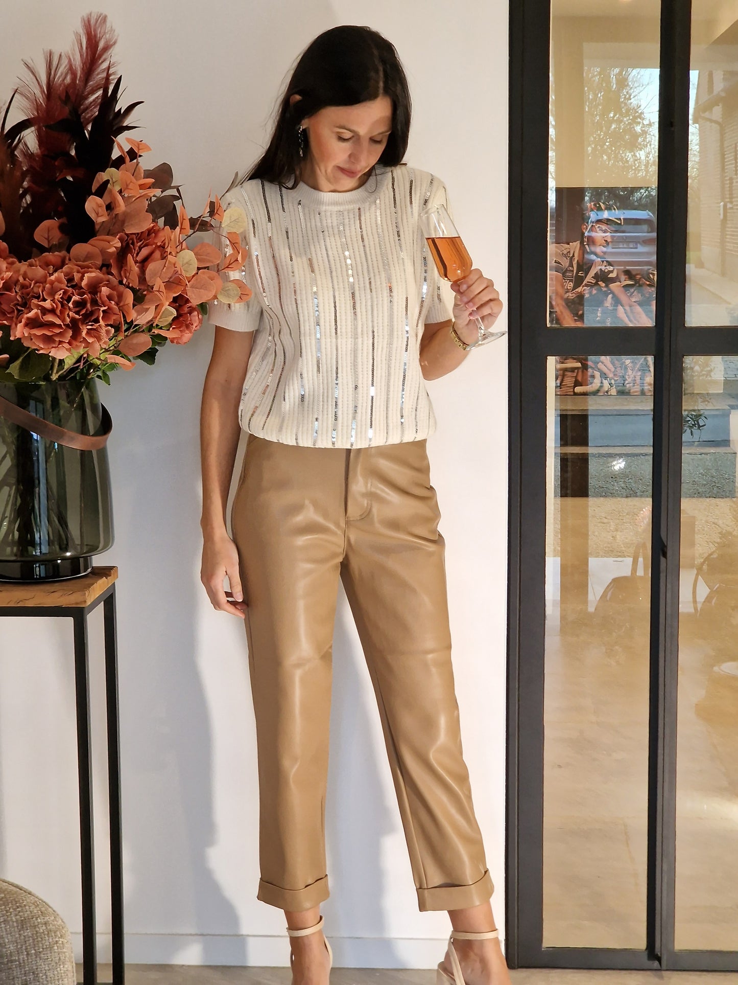 Anna lederen broek beige