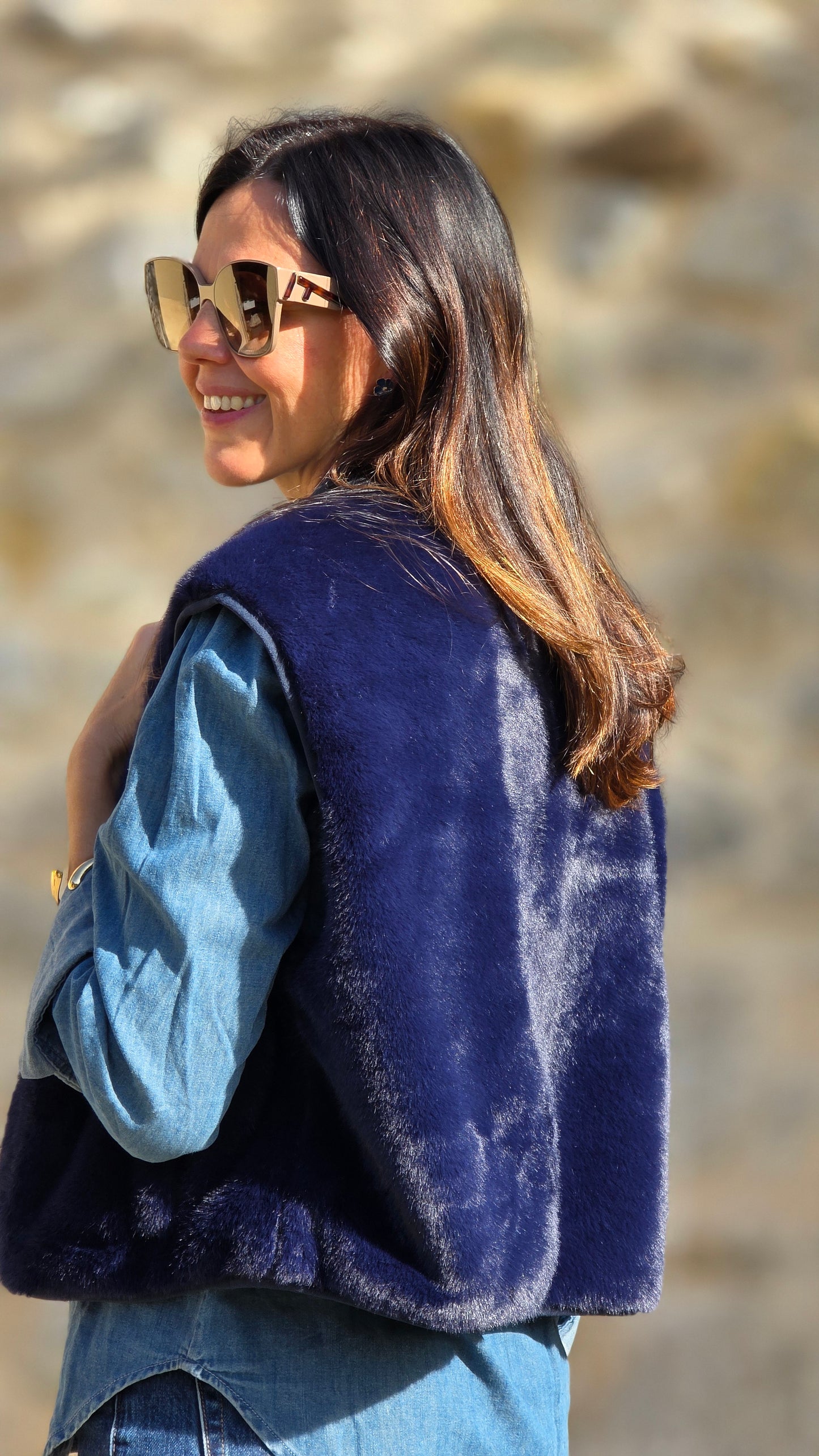 FAUX FUR Vestje BLAUW