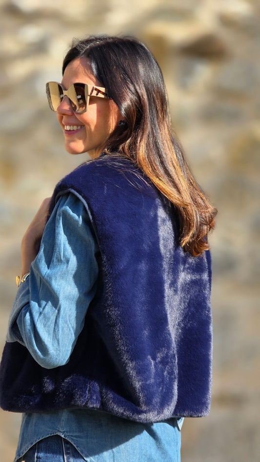 FAUX FUR Vestje BLAUW
