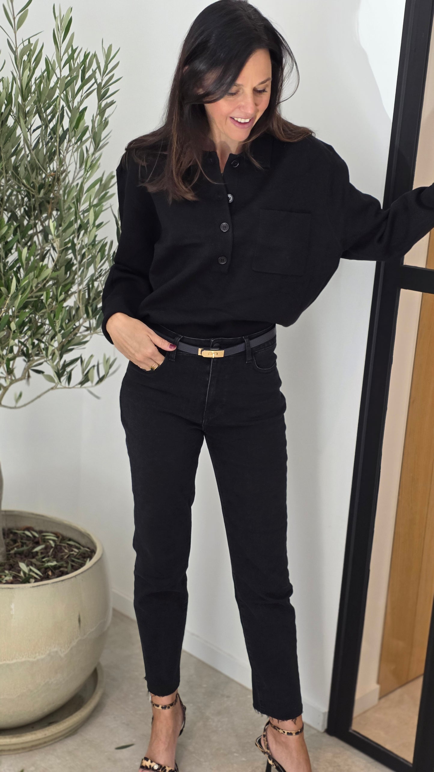 Straight mom jeans ZWART