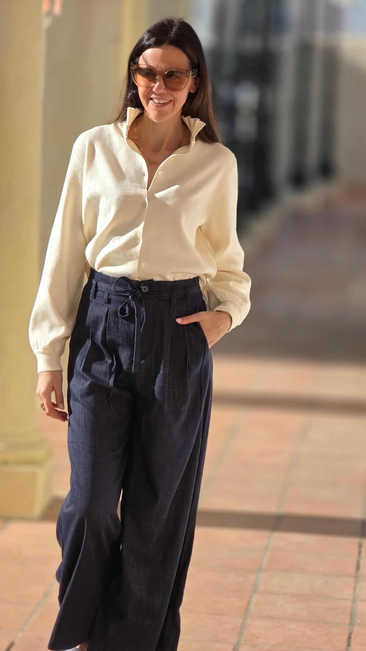 MARE Broek jeanslook met striklint
