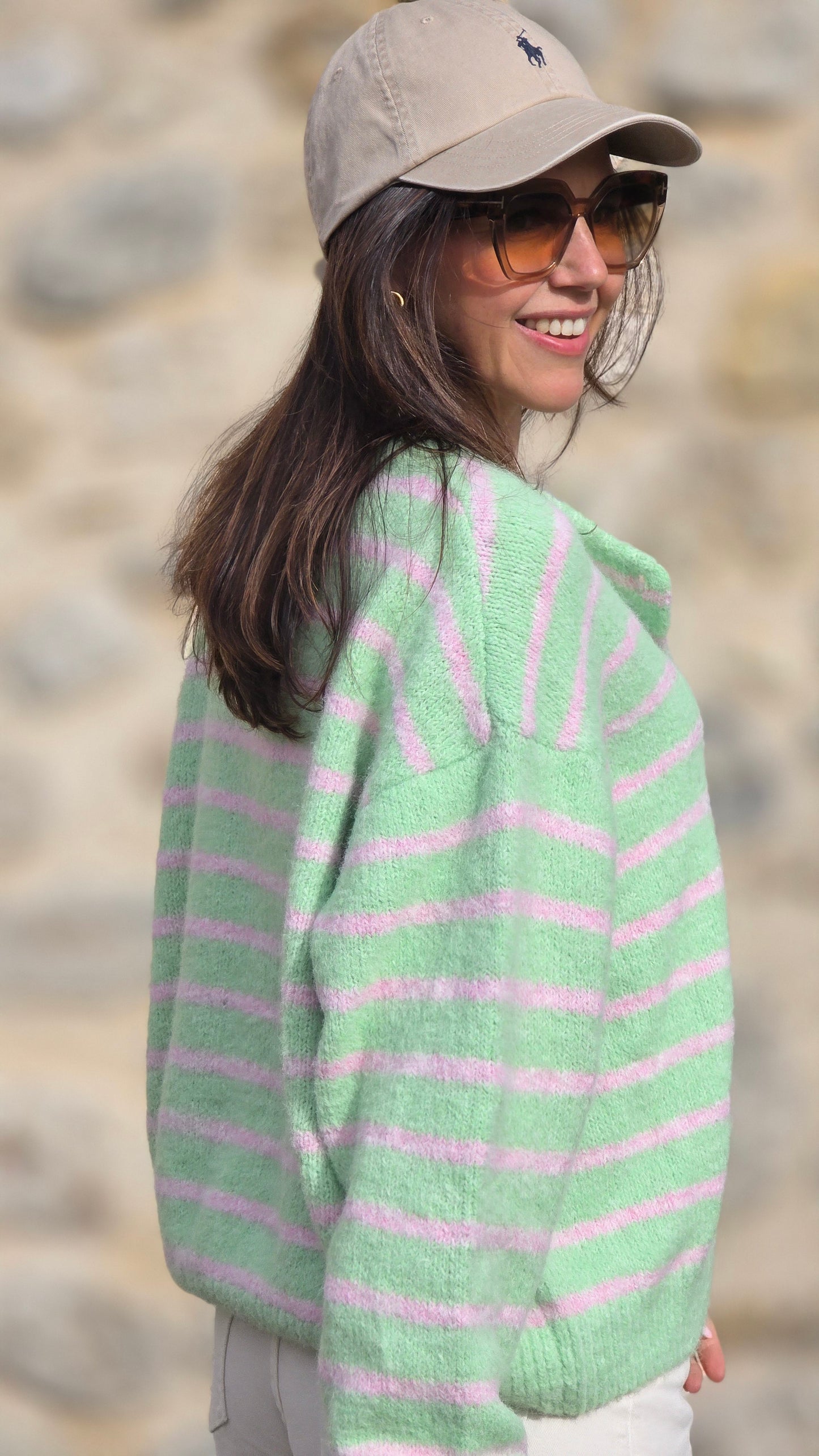 HANNE Gilet pastelgroen/ roos