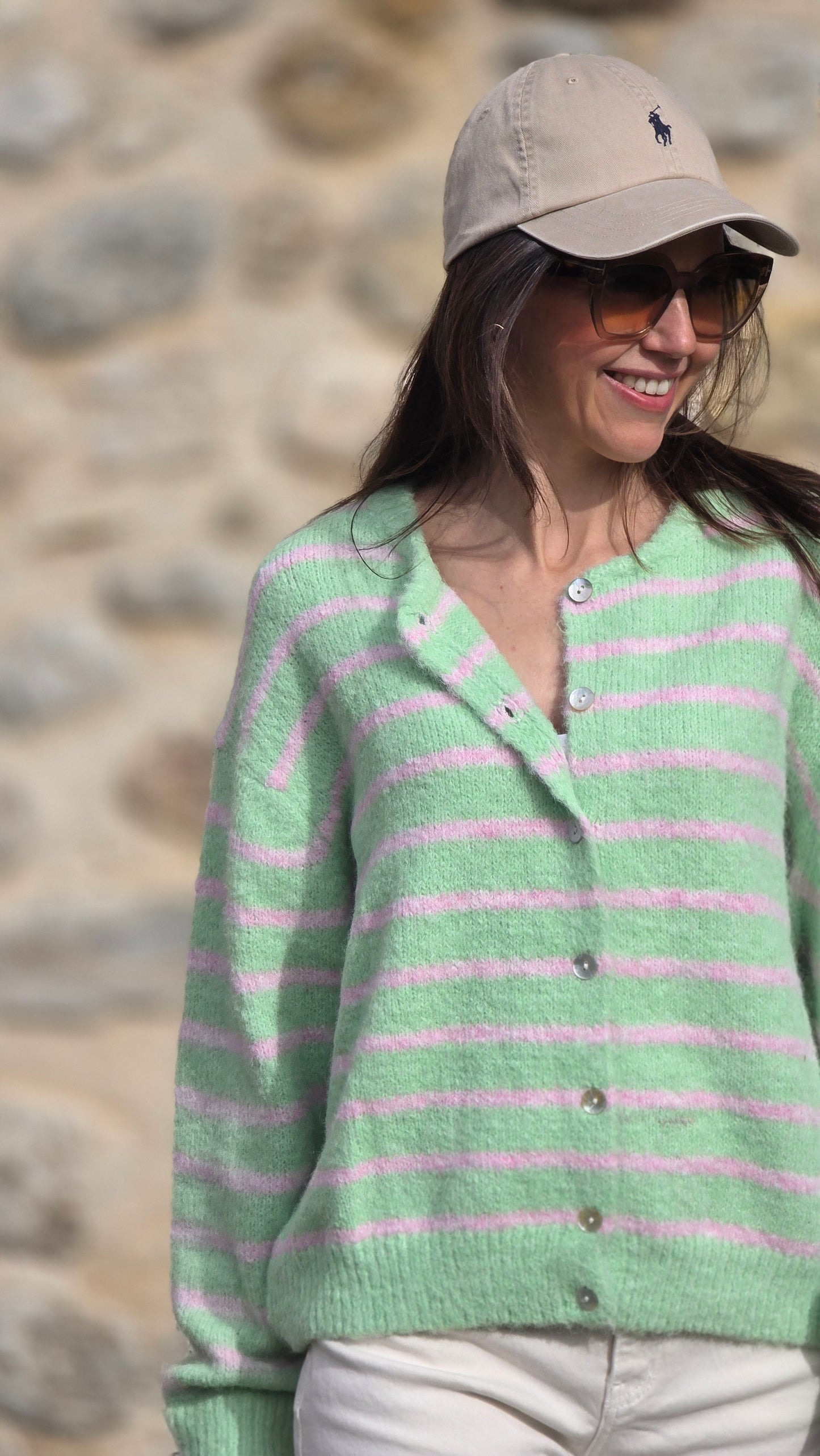HANNE Gilet pastelgroen/ roos