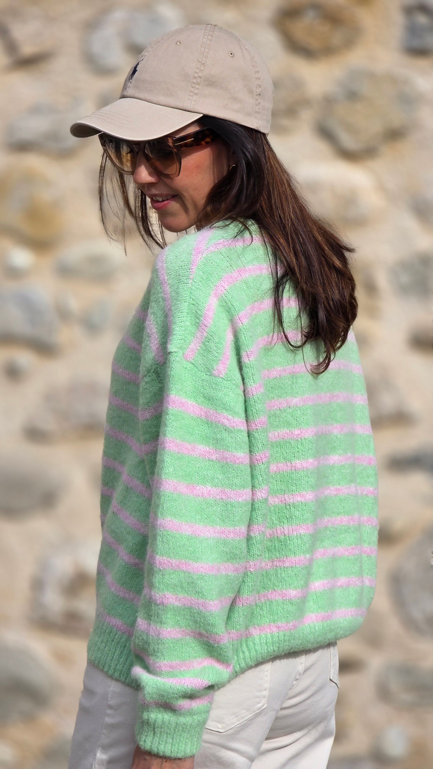 HANNE Gilet pastelgroen/ roos