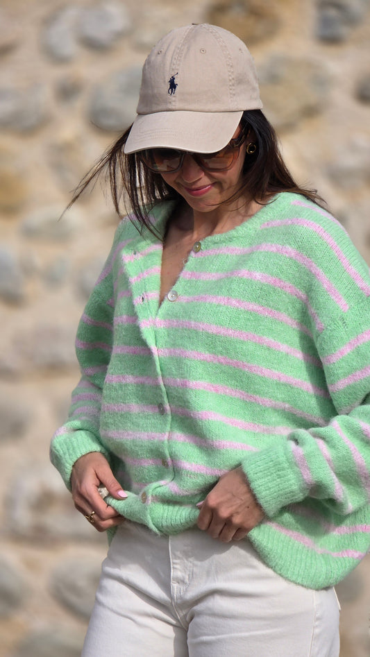 HANNE Gilet pastelgroen/ roos