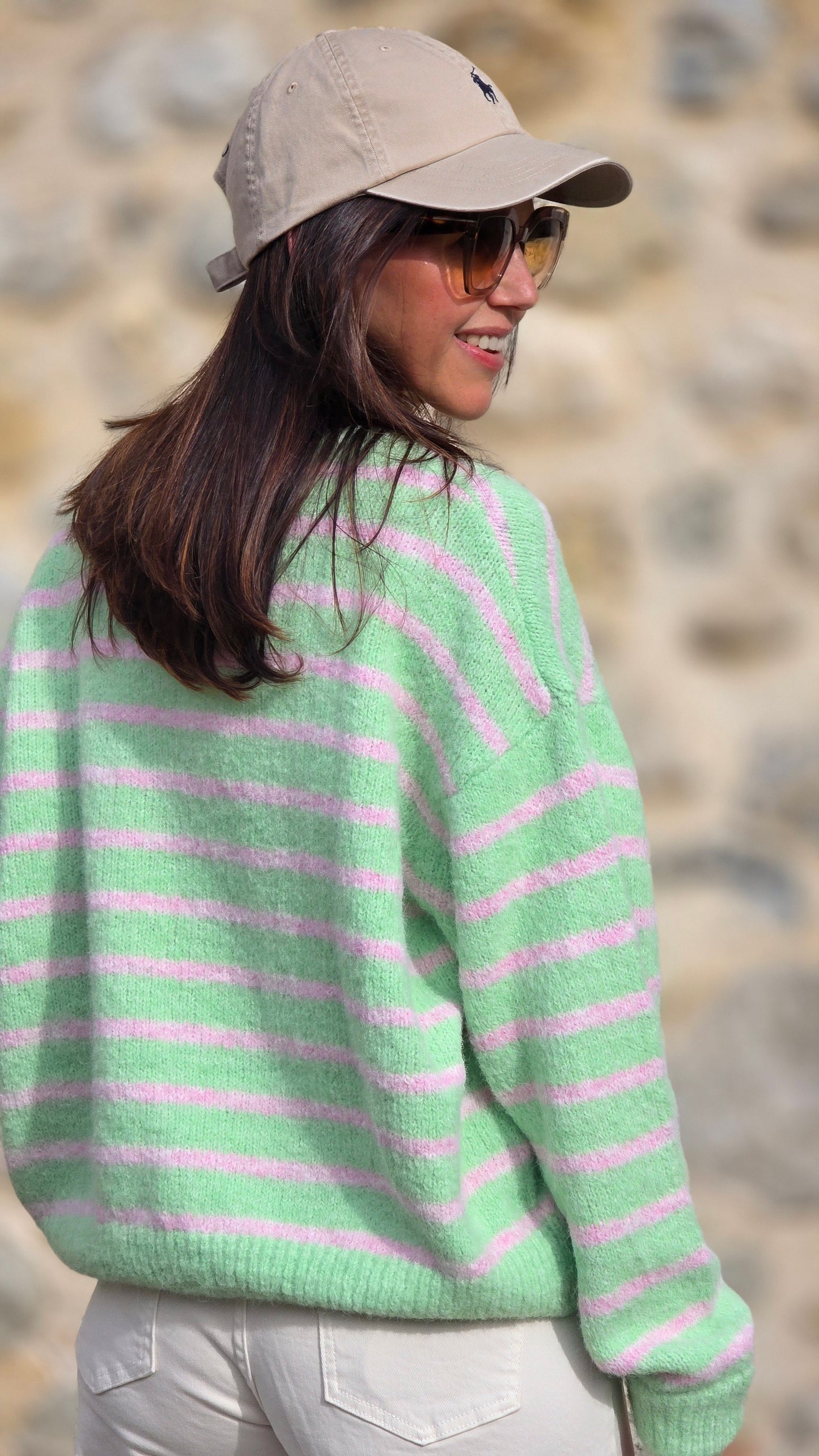 HANNE Gilet pastelgroen/ roos