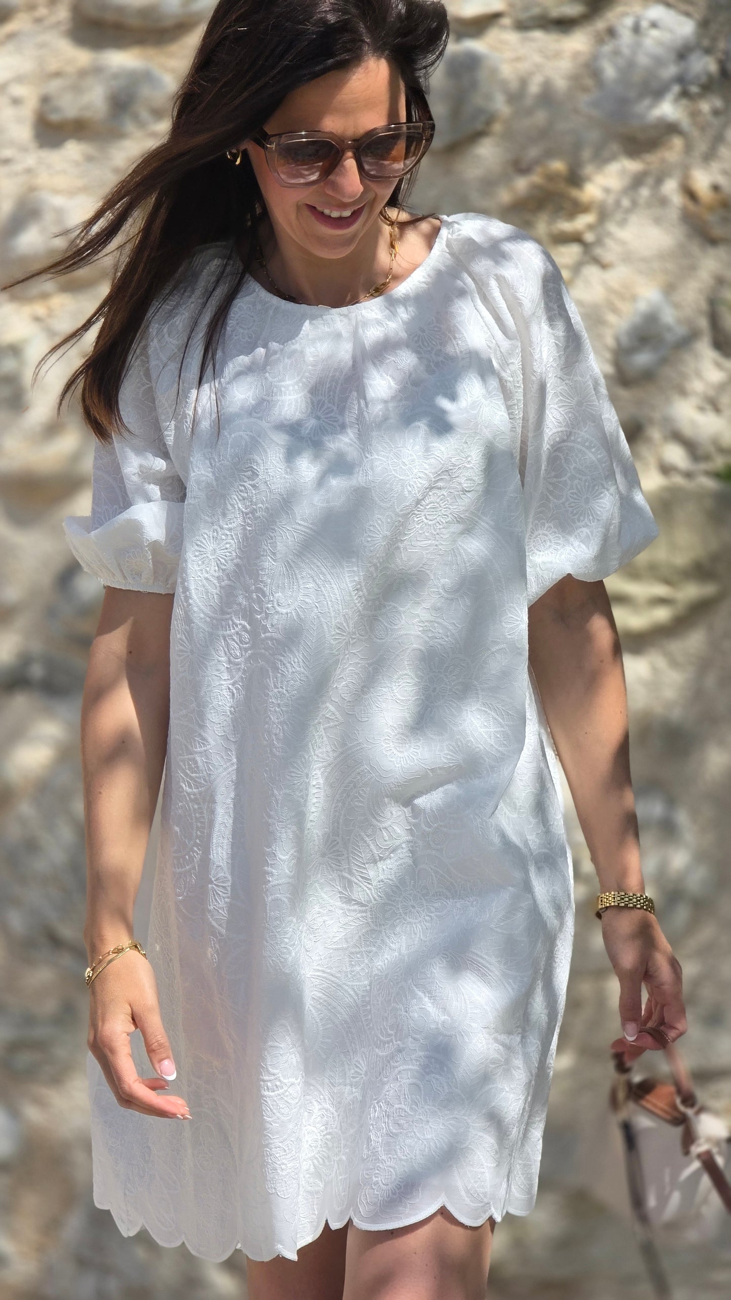 FEDRA Jurk met broderie en onderkleed