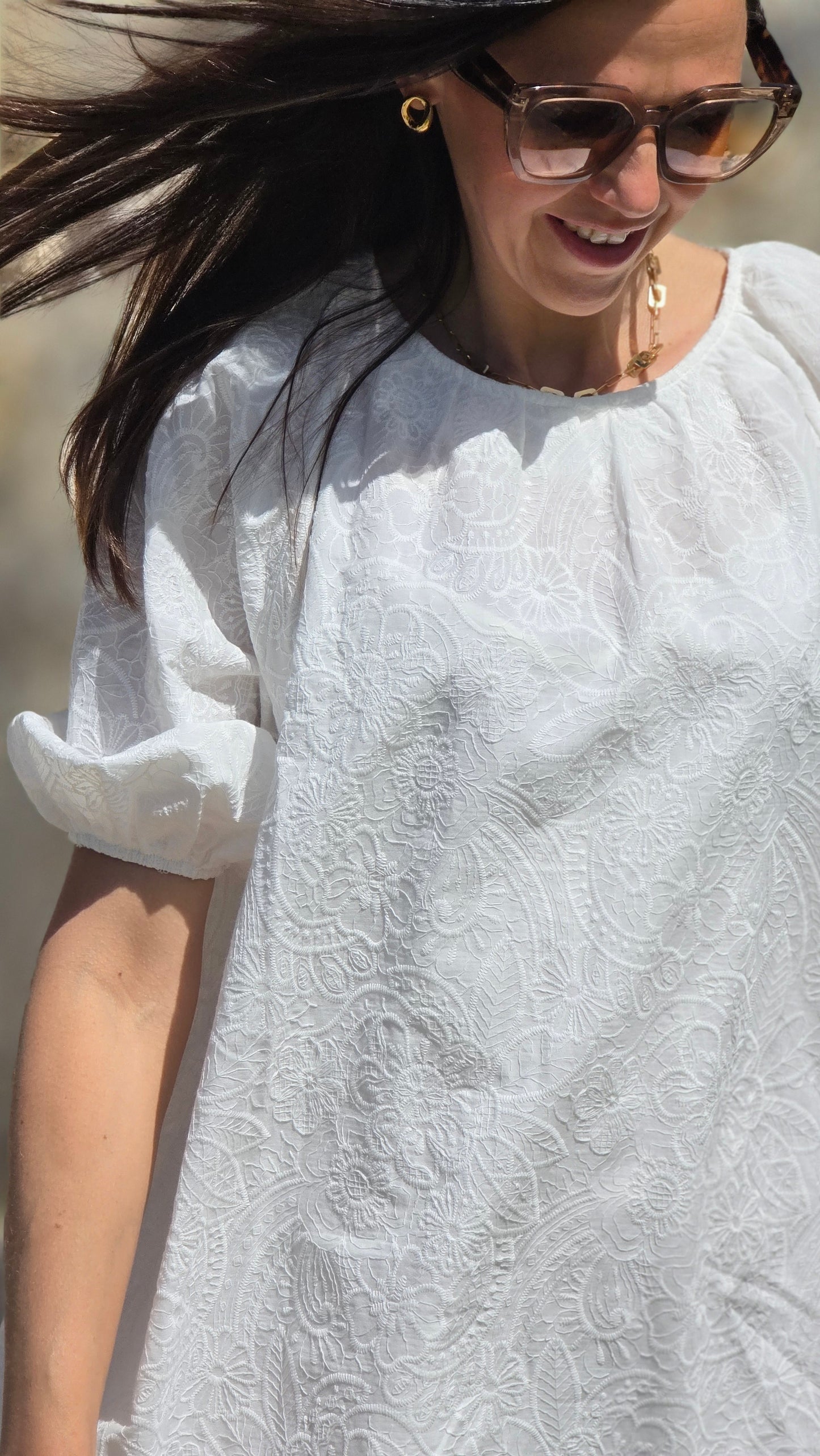 FEDRA Jurk met broderie en onderkleed