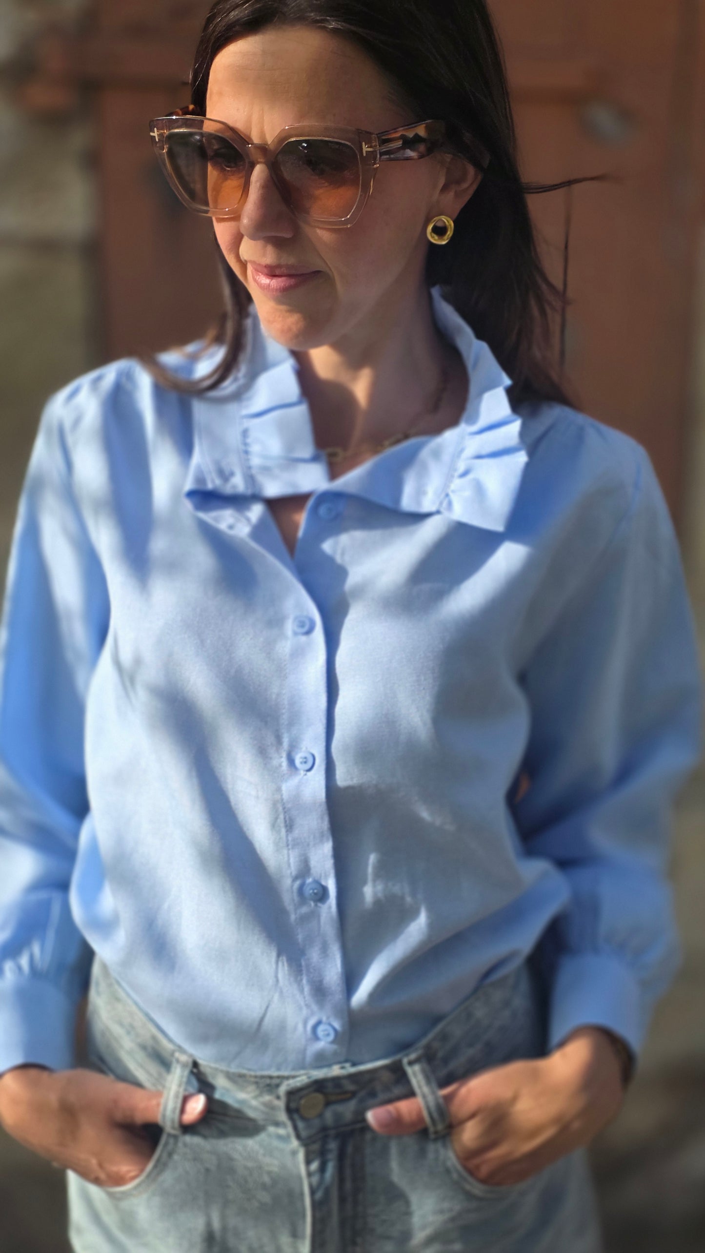 Hemd opstaande kraag BLAUW