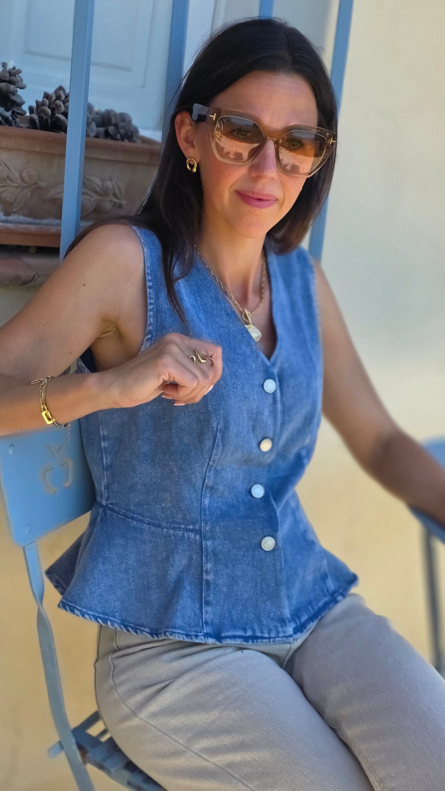 ELIA Top Jeansblauw