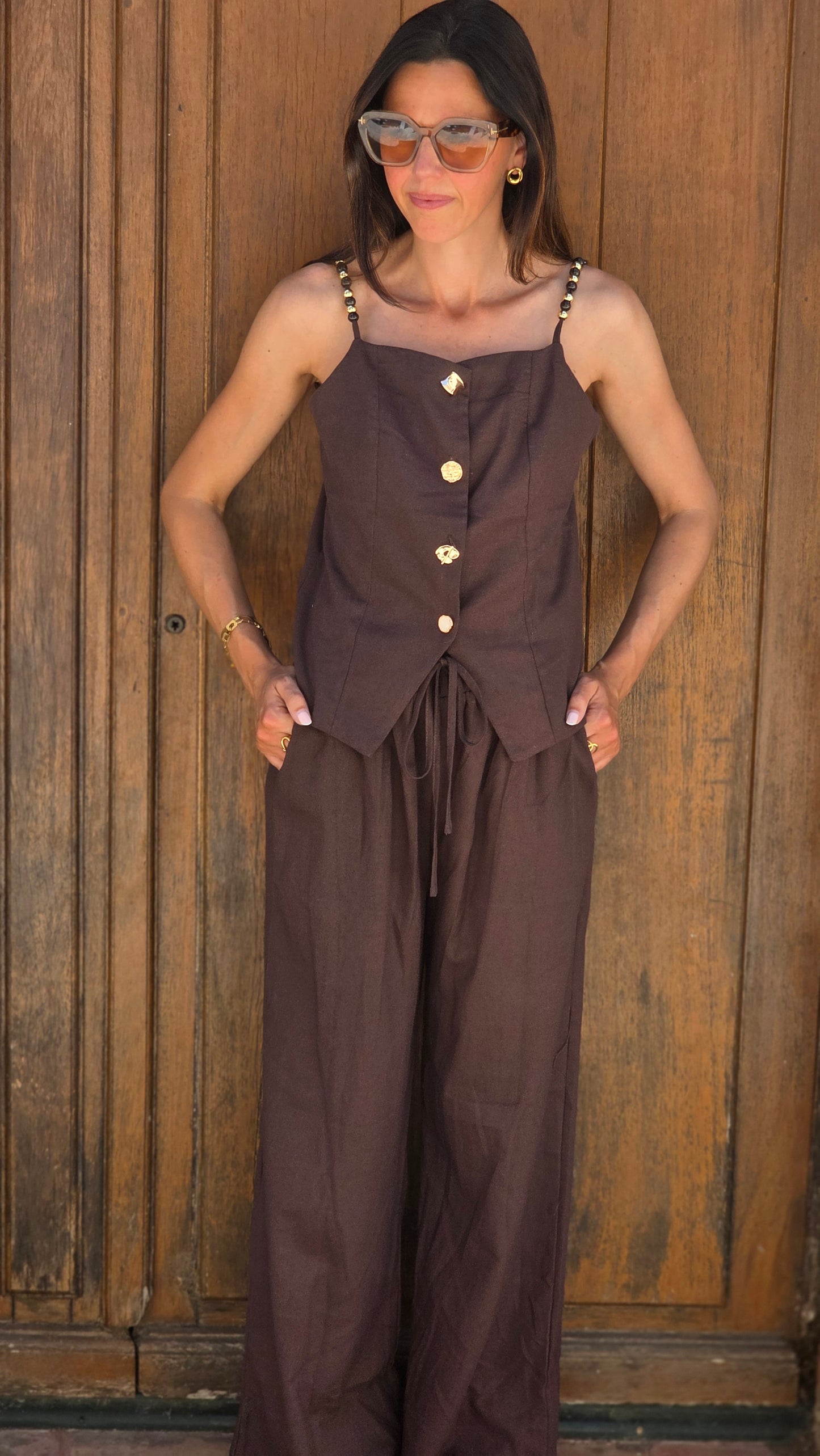 ELEONRE SET Top en broek BRUIN