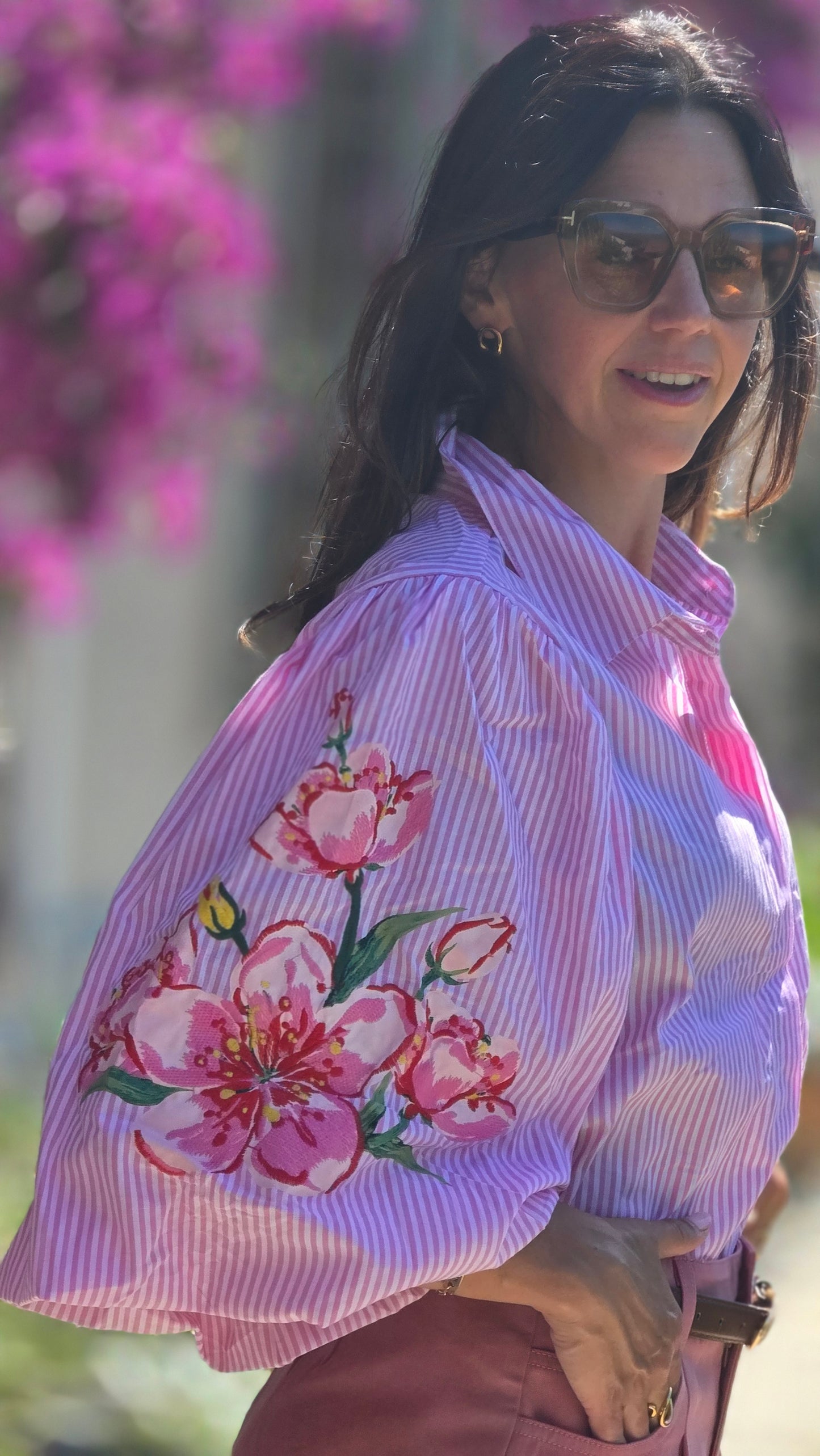 ELODIE Bloes met geborduurde bloemen ROOS