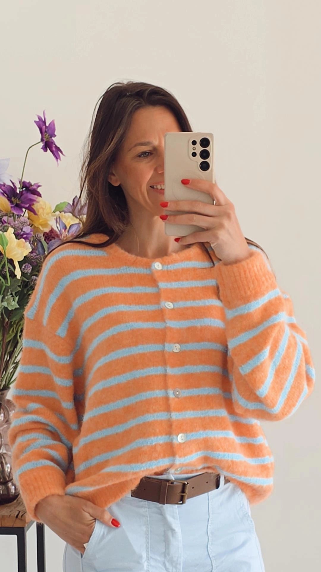 HANNE Gilet oranje/ blauw