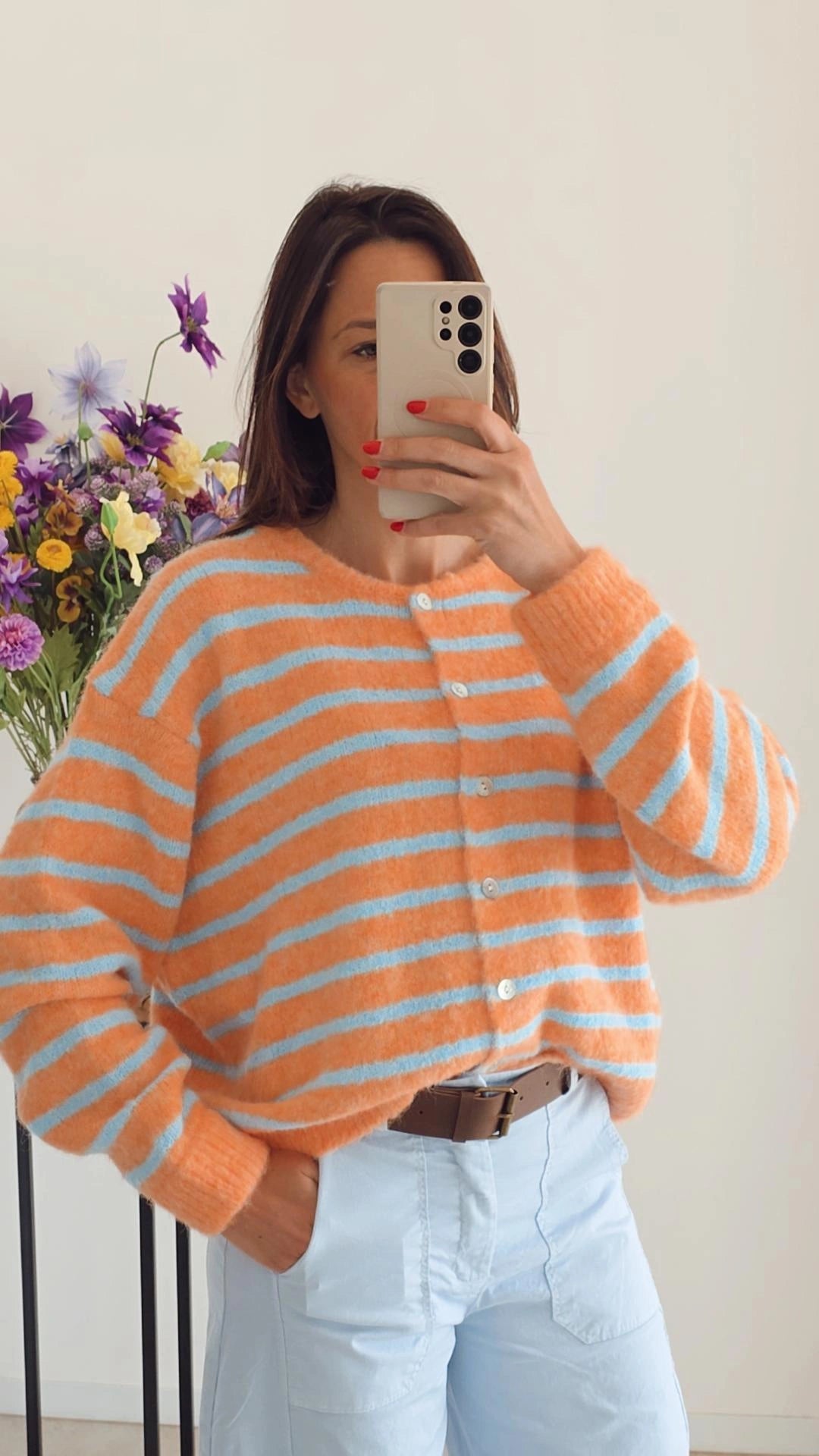 HANNE Gilet oranje/ blauw